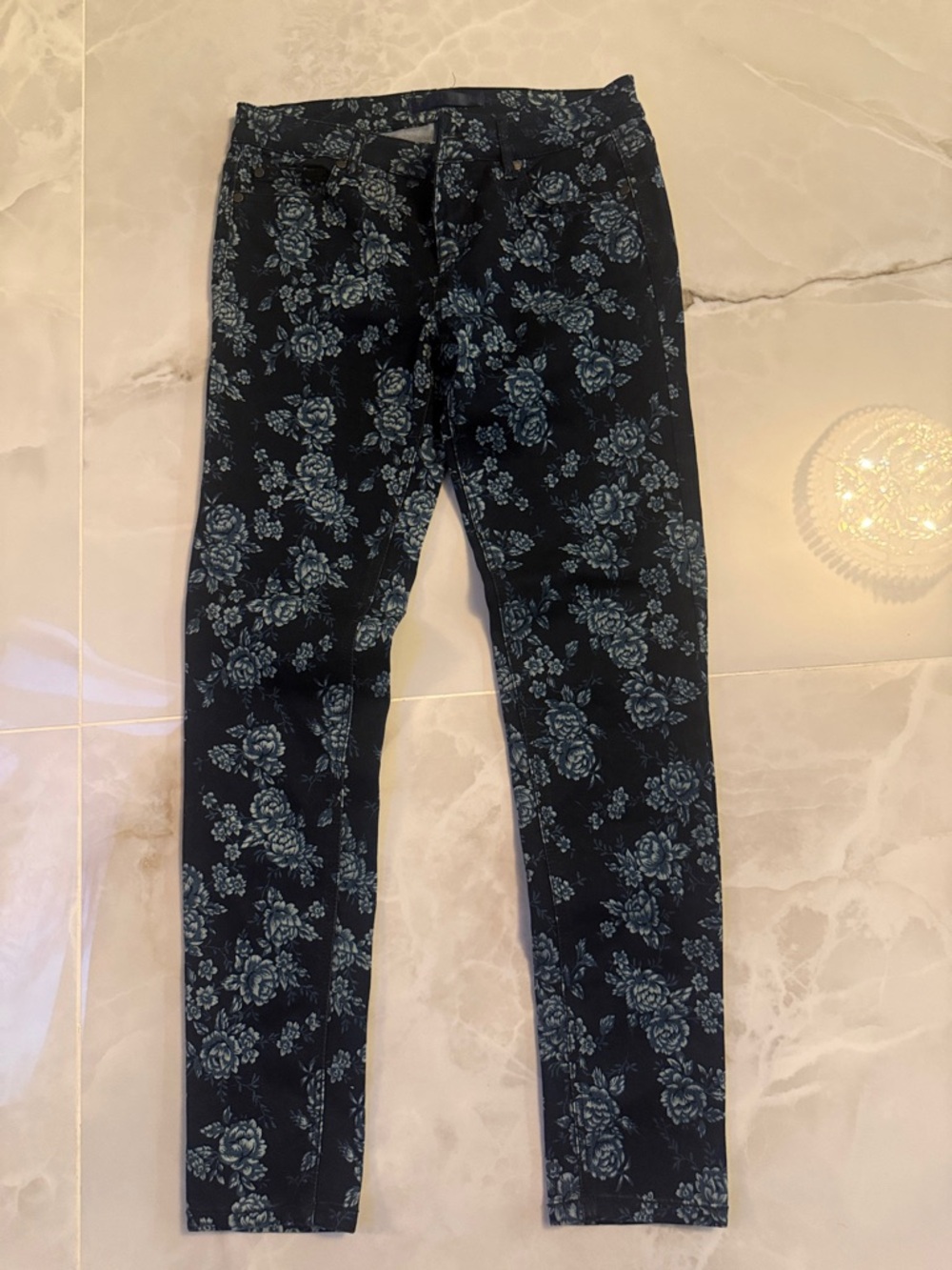 Tinsel Black Skinny Jeans with Blue Floral Print